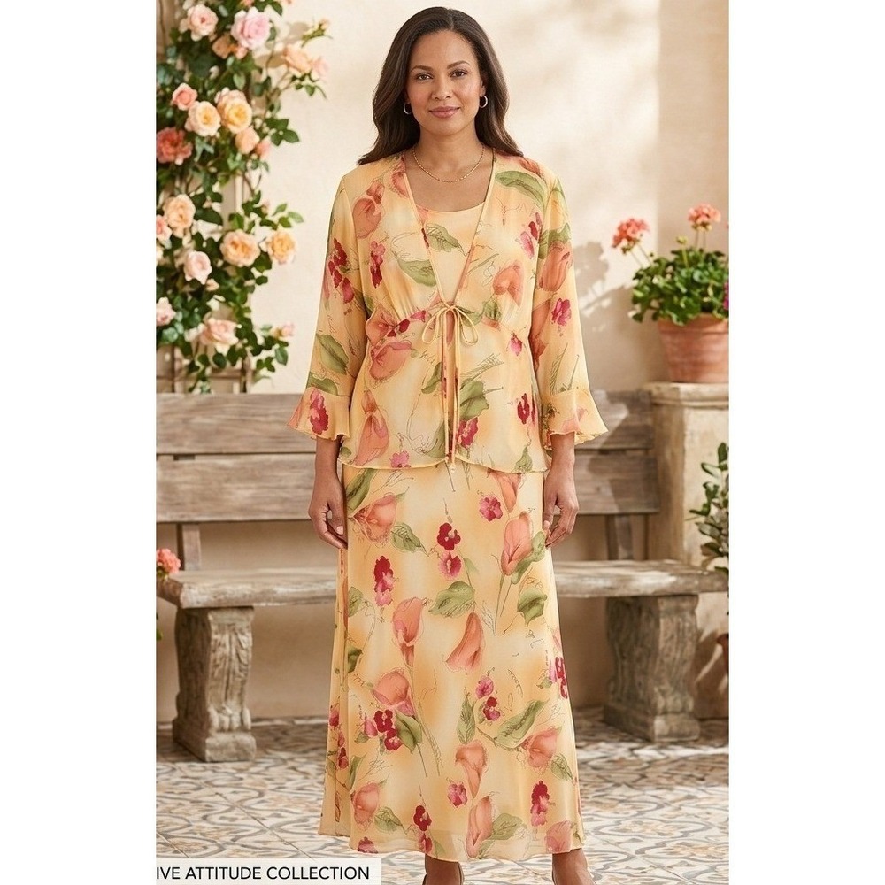 Positive Attitude 2 Piece Set Floral Sheer Chiffon MOB Wedding Women's Size 6?